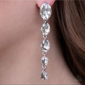 Red Carpet Radiance White Gem Bling Post Dangle Earrings